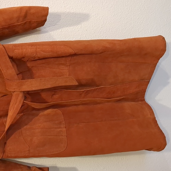 Vintage 70's Long Orange Suede & Fur Jacket Coat Size Large - Picture 2 of 12